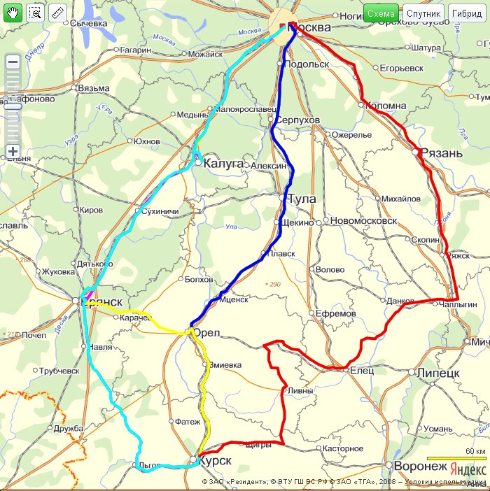 Дорога от белгорода до москвы на машине карта