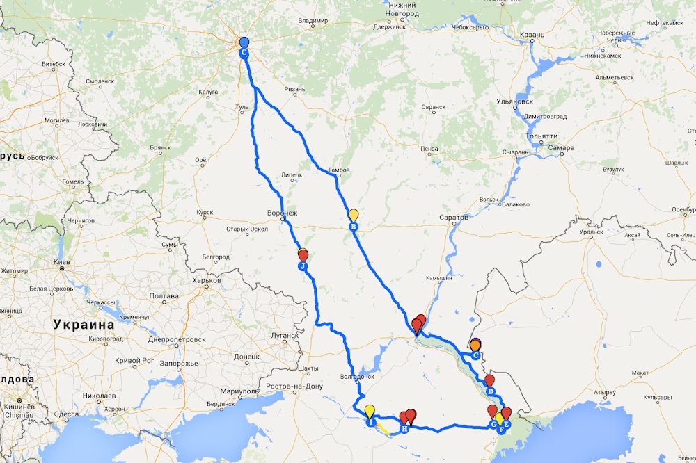 Маршрут москва волгоград на машине карта